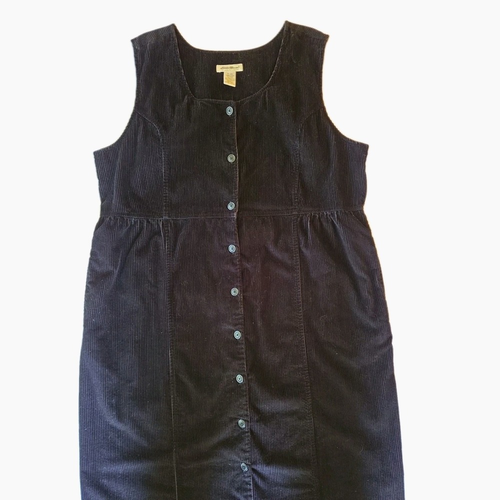 VTG 90s Eddie Bauer Wide Wale Corduroy Jumper Dress 2XL-T Cottage Cabin Pockets